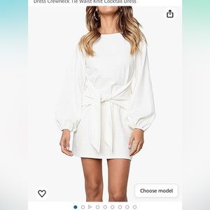 PRETTYGARTEN Elegant Long Sleeve Tie Waist Cocktail Dress